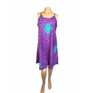 Creations Purple Turquoise Abstract Print Sleeveless Dress Size Large